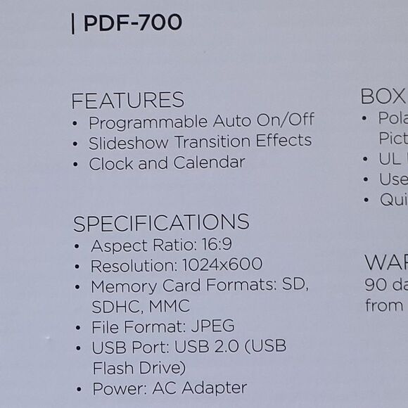 Polaroid 7" Hi Resolution Digital Frame Sreen Photo Black PDF - 700 Brand New - Picture 6 of 7